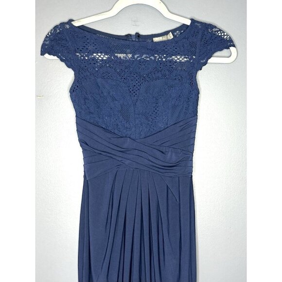 ASOS Lace Bodice The Perfect Wedding Guest Dress Women’s 2 Midi Navy Blue Prom - Picture 13 of 15